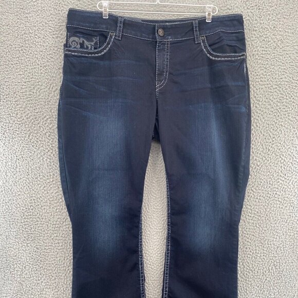Silver Jeans Womens 20 Plus Suki Blue Dark Wash Bootcut Contrast Trim Curvy NWT - Picture 1 of 13